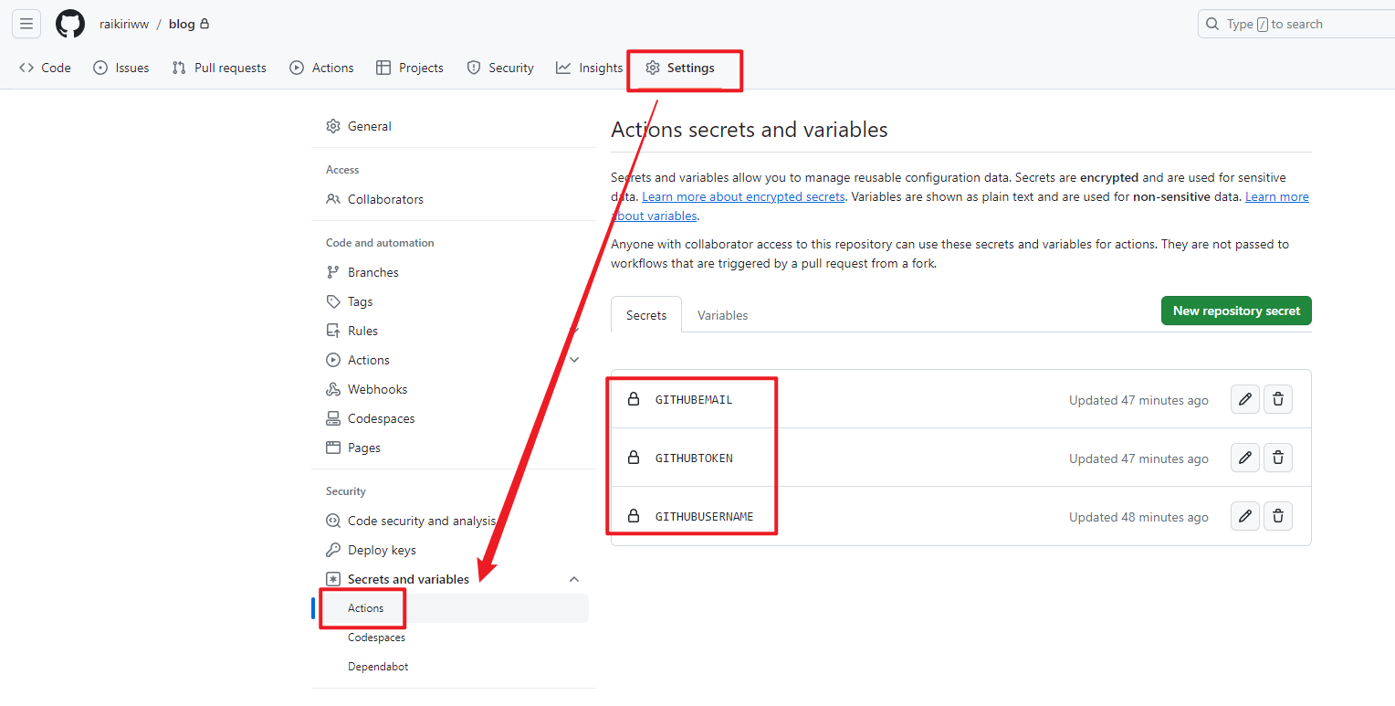 action-secrets-settings